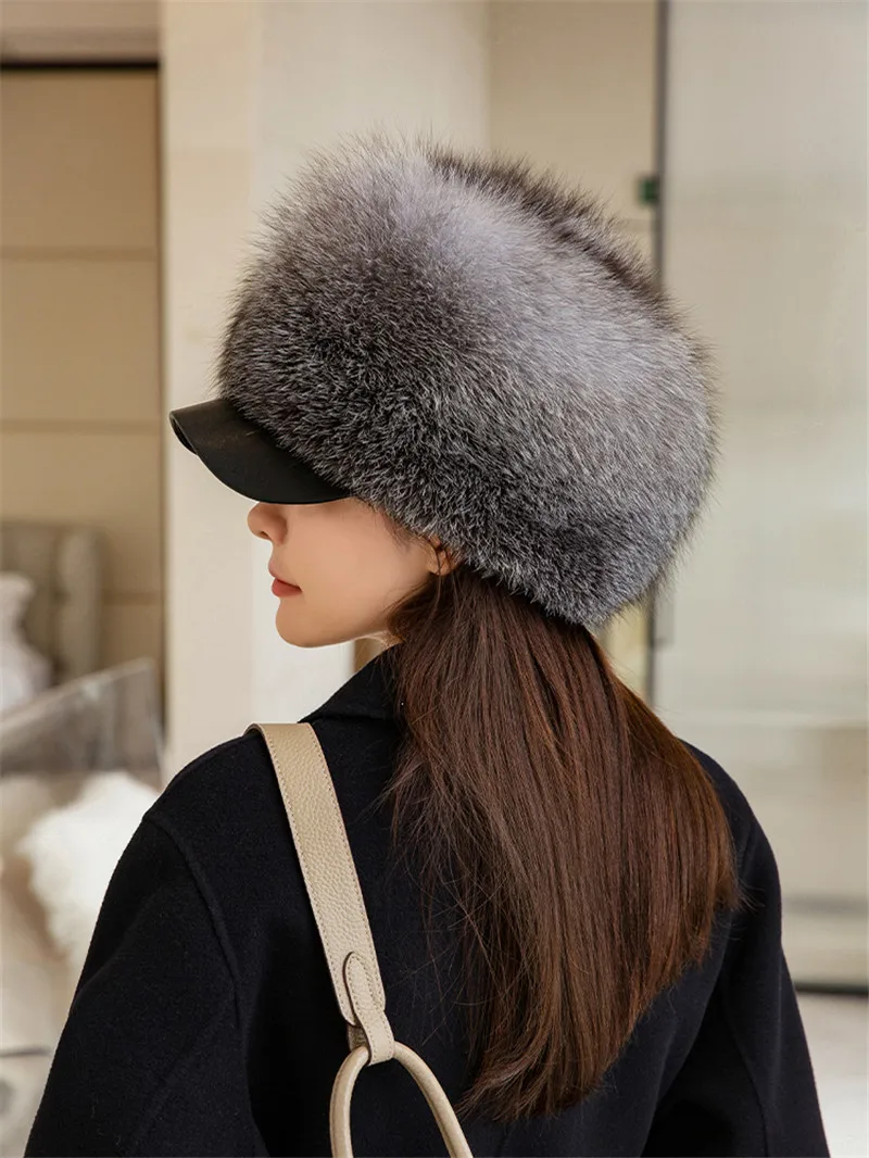 2022 Fur Hat For Women Natural Raccoon Fox Fur Russian Ushanka Hats Winter Thick Warm Fashion Beanies Hat Black New Arrival