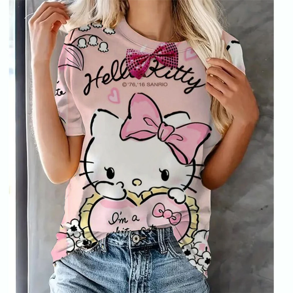 Топы Hello Kitty трендовая одежда женские футболки модная уличная футболка с коротким