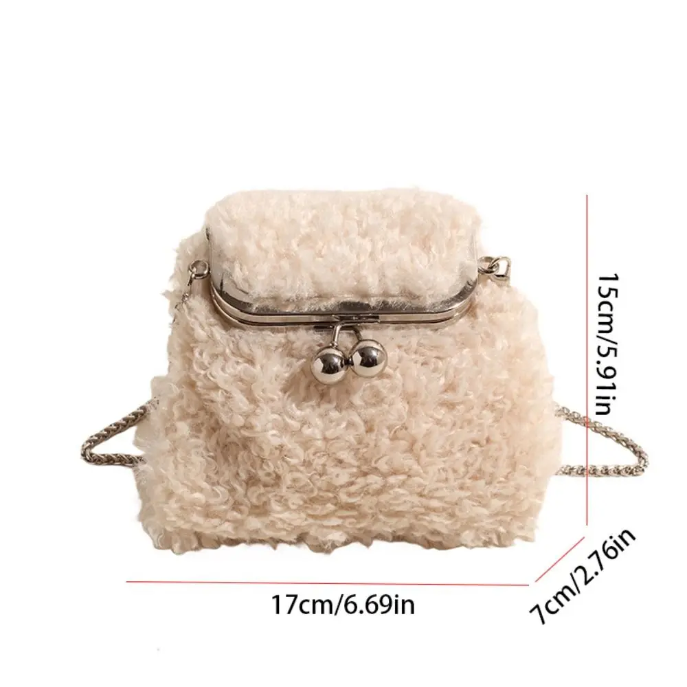 Простая корейская сумка на металлической цепочке из овечьей шерсти однотонная