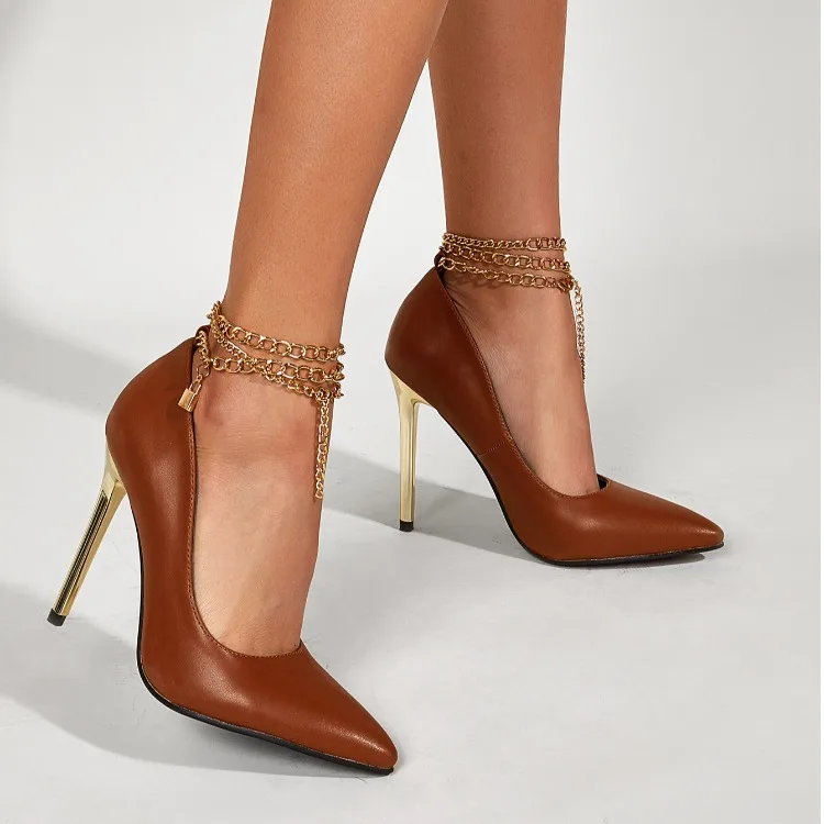 

Туфли-лодочки женские демисезонные с острым носком, металлической цепочкой и ремешком на щиколотке, dd5ayy6