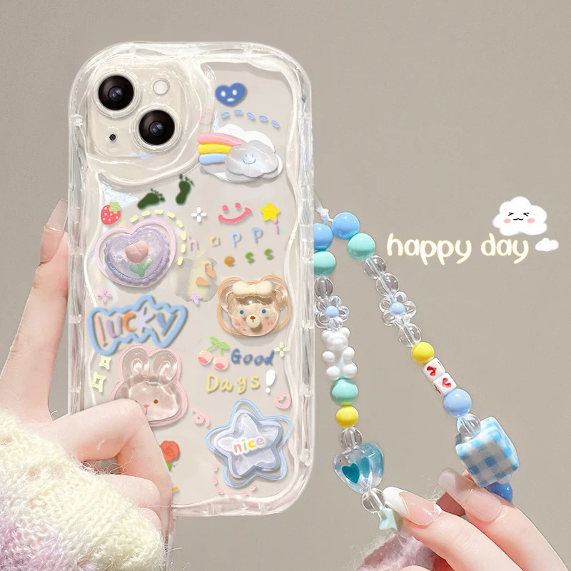 

Cartoon Bear is suitable for iPhone11promax phone case iPhone14 anti-fall 12/13 three-dimensional bunny bear XR/XS bracelet