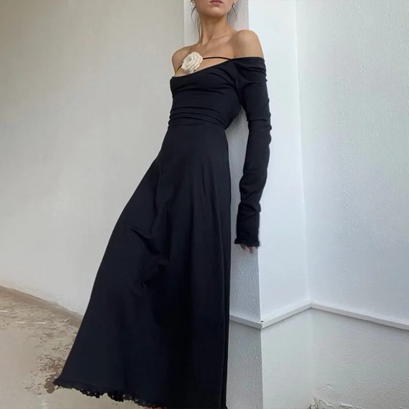 BoozRey женское платье с высокой талией открытыми плечами и длинным рукавом