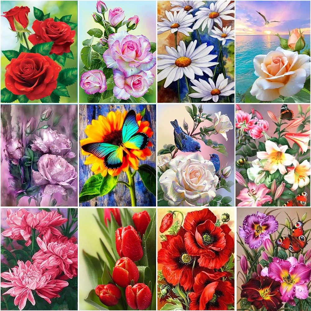 

5D Diy Diamond Painting Rose Sunflower Lily Daisy Diamond Embroidery Mosaic Cross Stitch Butterfly Bird Rhinestones Painting
