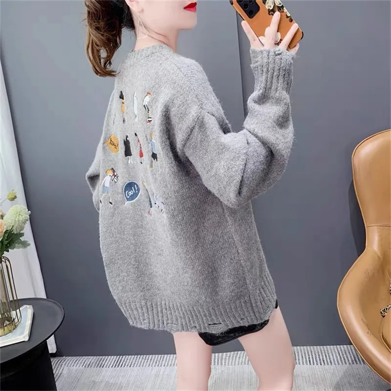 

Hsa свитер для женщин Y2K мультфильм милый Kawaii Винтаж ins вышивка Свободная верхняя одежда трикотаж y2k одежда pull coreen джемпер свитер