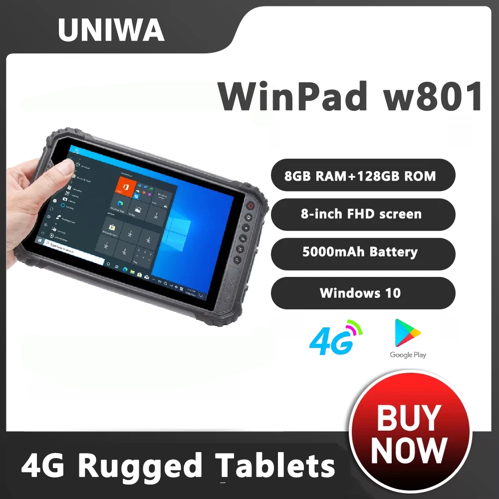 Фото UNIWA WinPad W801 4G Прочные планшеты 8 дюймов FHD 8 ГБ ОЗУ + 256 ГБ ПЗУ 13 МП 5000 мАч IP65 Промышленные Windows Intel I5 NFC GPS-навигация №1