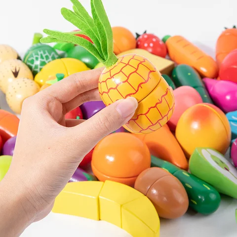 Магнитные деревянные фрукты и овощи для ролевых игр, имитация кухни, игрушки, Классическая игра Монтессори, развивающие игрушки для детей