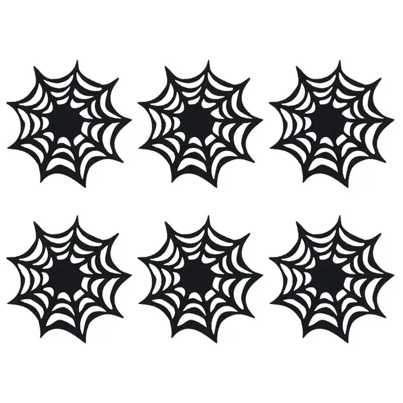 

6pcs Halloween Themed Placemat Spider Web Coasters Placemat Decorative Table Placemats Doilies Halloween Decorarion Supplies