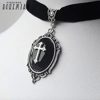 victorian black velvet necklace crystal embossed cross necklace punk vampire cross pendant handmade jewelry gifts for ladies