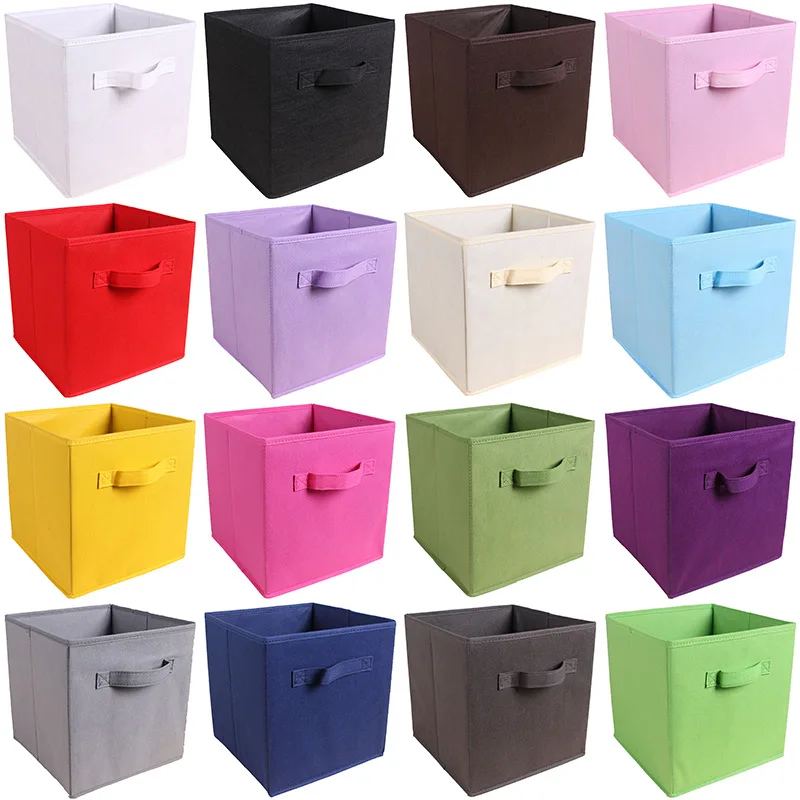 

Plain Colour Folding Storage Box 26x26x28cm Cube Clothes Storage Bins For Toys Organizers Baskets Nursery Office Closet Shelf