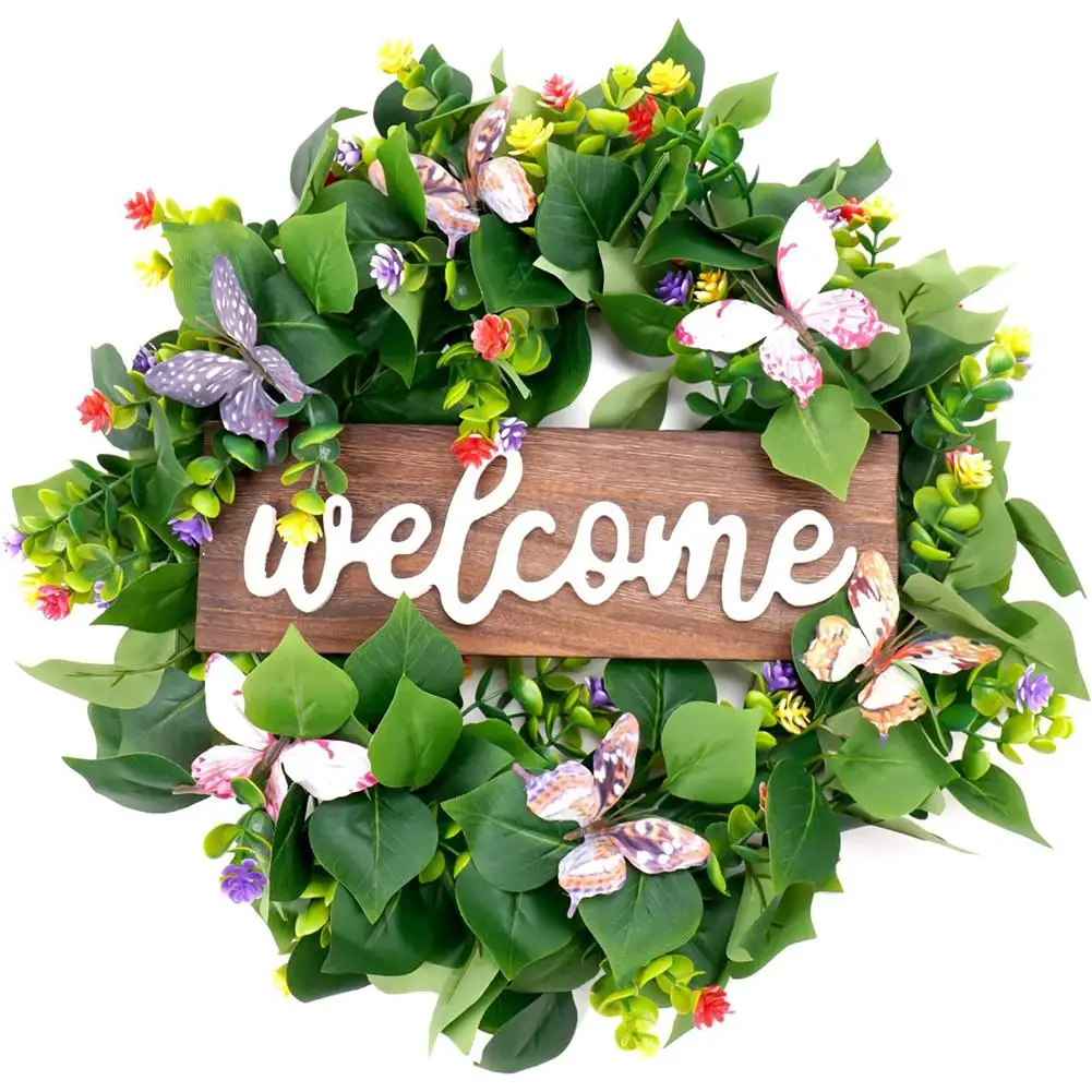 

NEW Artificial Wreath Eucalyptus Leaf Butterfly Greenery Wreath For Front Door Wall Window Farmhouse Decoration