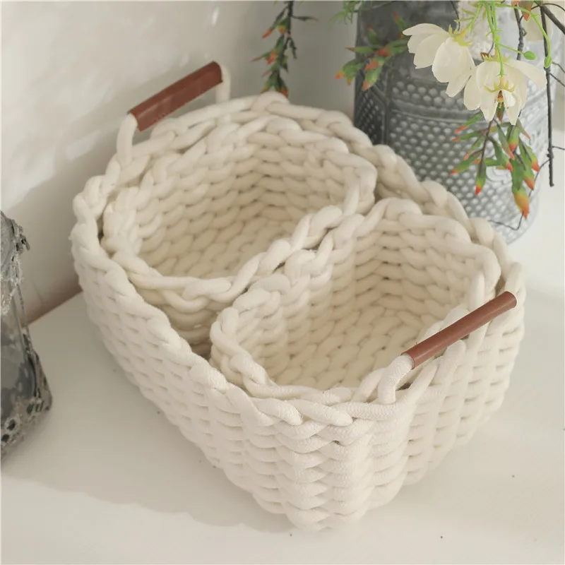 

New Cosmetic Storage Boxes Coarse Wool Hand Knitted Baskets Cloth Basket Clothes Sock Clutter Organizers Home Bedroom Minimalist