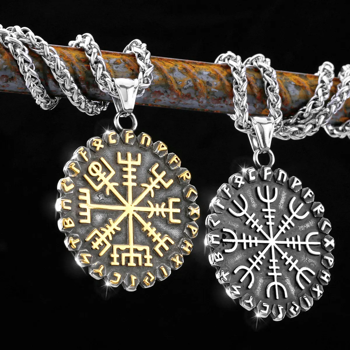 

316L Stainless Steel Viking Odin's Symbol of Norse Runic Pendant Necklace Viking Rune Vegvisir Compass Amulet Pendants Wholesale