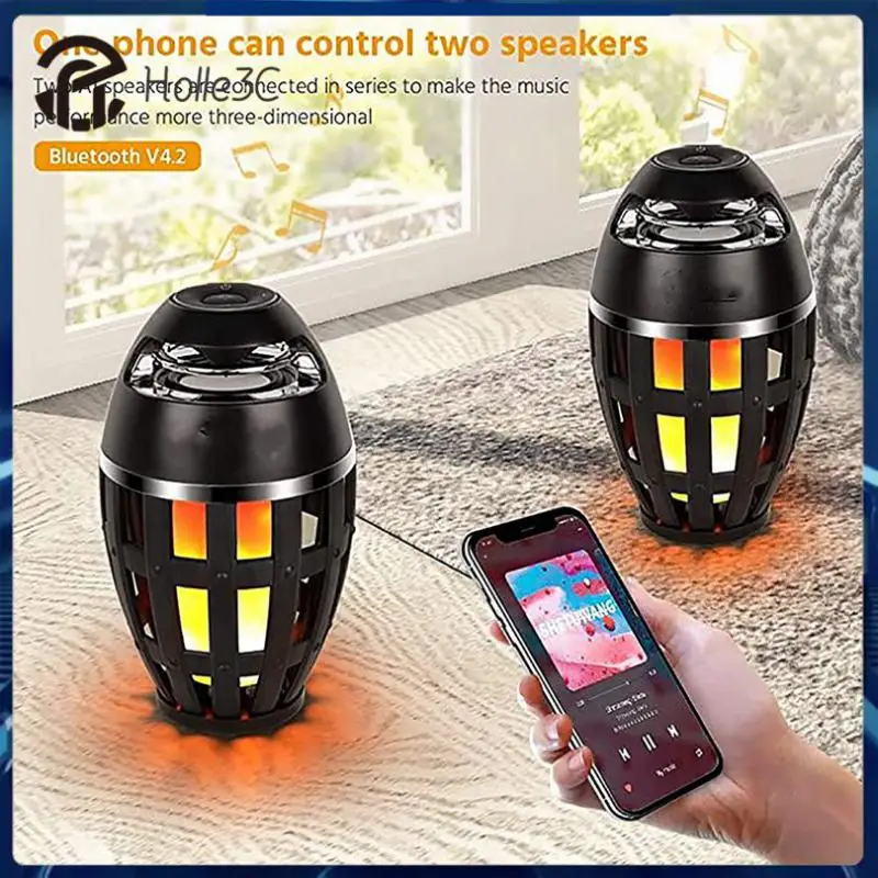 

Portable Hifi Sound Loudspeaker Bass Speakers Stereo Led Flame Torch Lamp Novel Music Player Outdoor