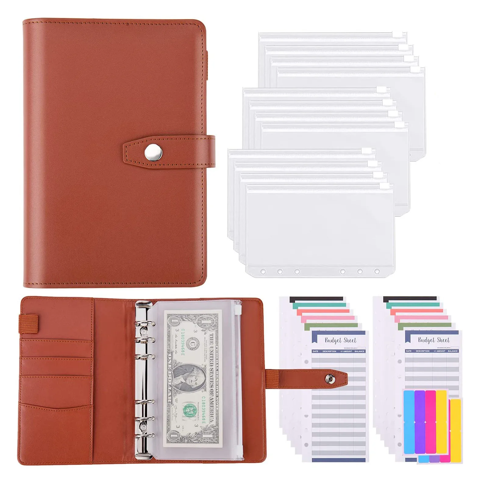 

A6 PU Leather Budget Binder Organizer with 12PCS Budget Envelopes,12 Budget Sheets 2 Sticker Sheets Money Saving for Budgeting