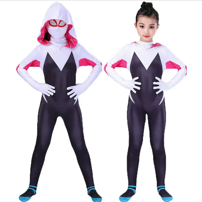 Фото 3D детский женский костюм паука Гвен Gwendolyn Maxine Stacy Zentai костюм Spidergirl косплей костюмы на Хэллоуин для девочек №1