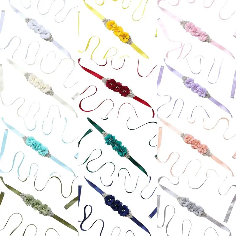 

270x2cm Womens Elegant Three Flower Sash for rhinestone Beaded Waistband Bridal