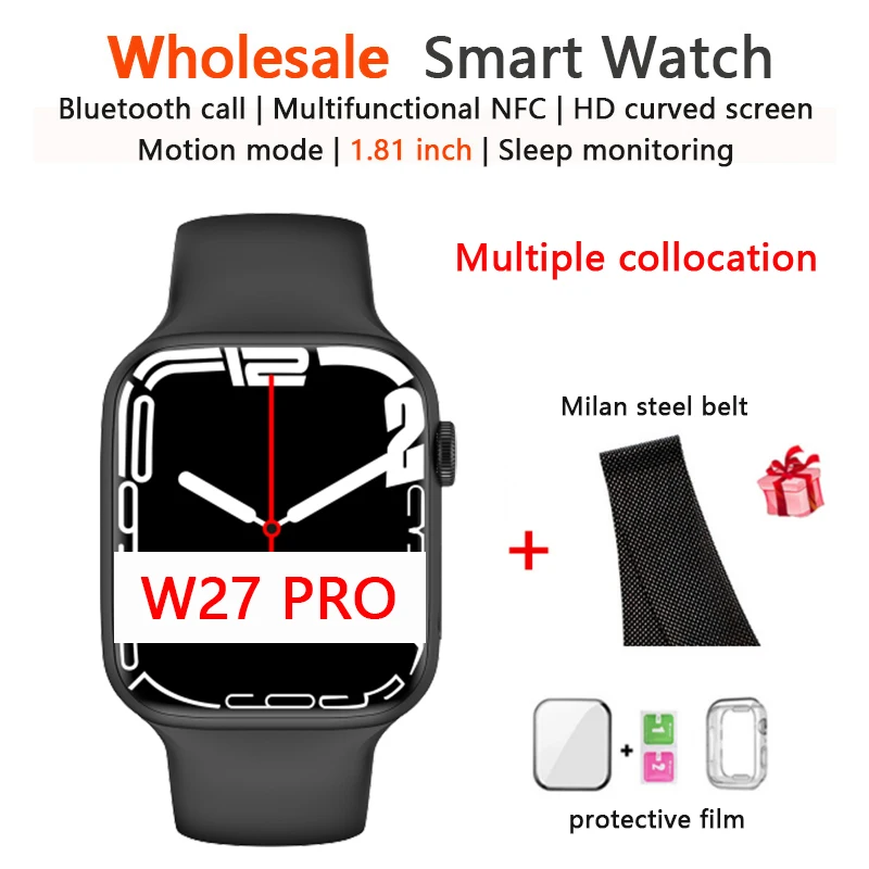 

W27 PRO Wholesale NFC Smart Watch IP68 Men Women Sport Smartwatch Wireless Charge Siri Series7 Waterproof fitness PK iwo W37PRO