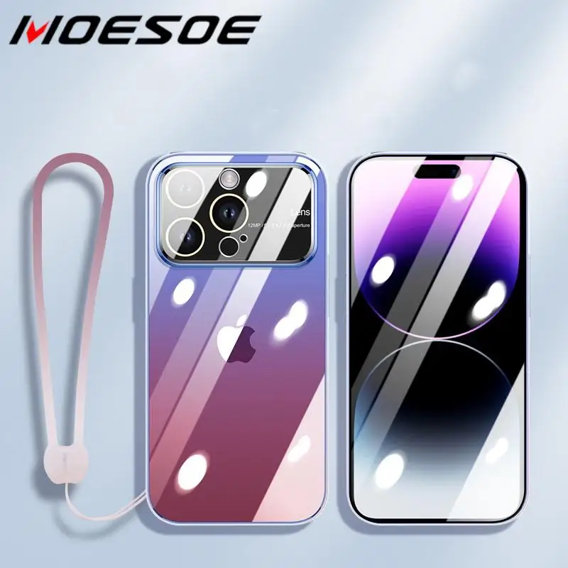 

Роскошный стеклянный протектор объектива кристально прозрачный жесткий чехол прозрачный градиентный чехол для iPhone 14 Pro Max 13 Pro 12 13 14 Plus Coque