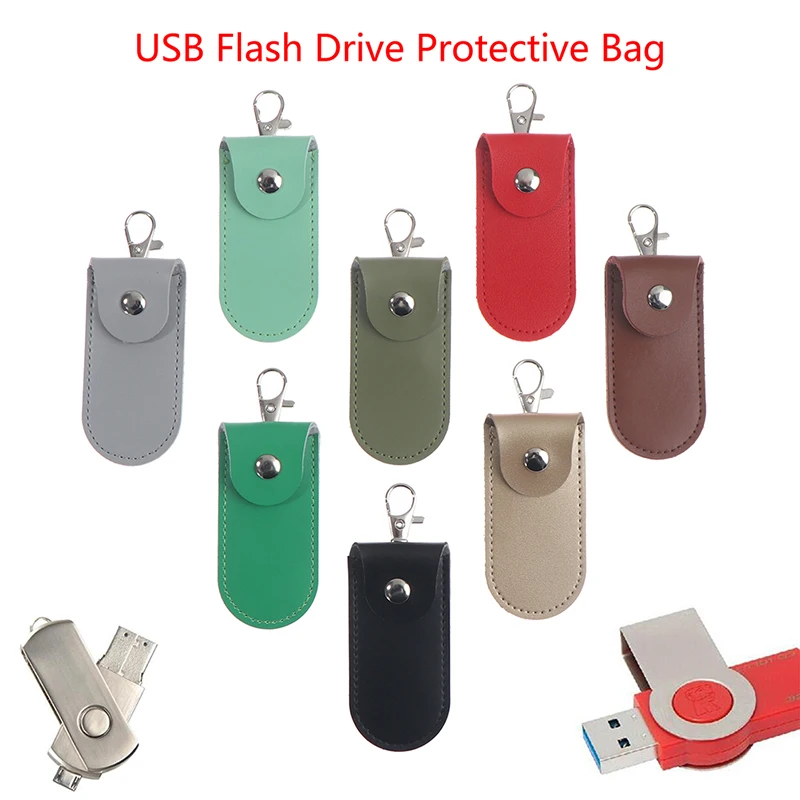 

USB Disk Pouch Bag Leather Protective Case With Keychain For USB Flash Drive Memory Stick Cover