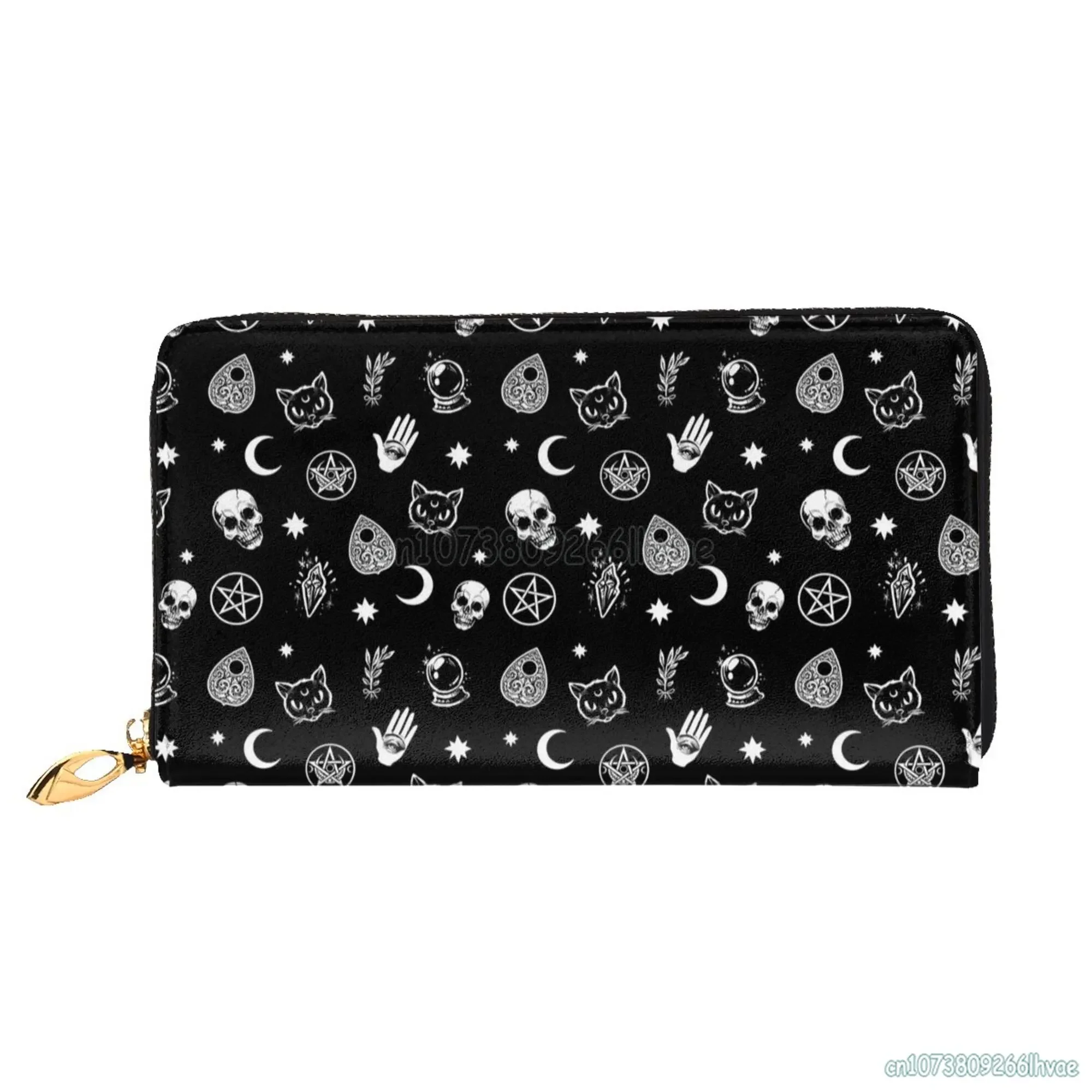 Женский кошелек Skull Cat Moon Goth длинный из искусственной кожи для монет держатель