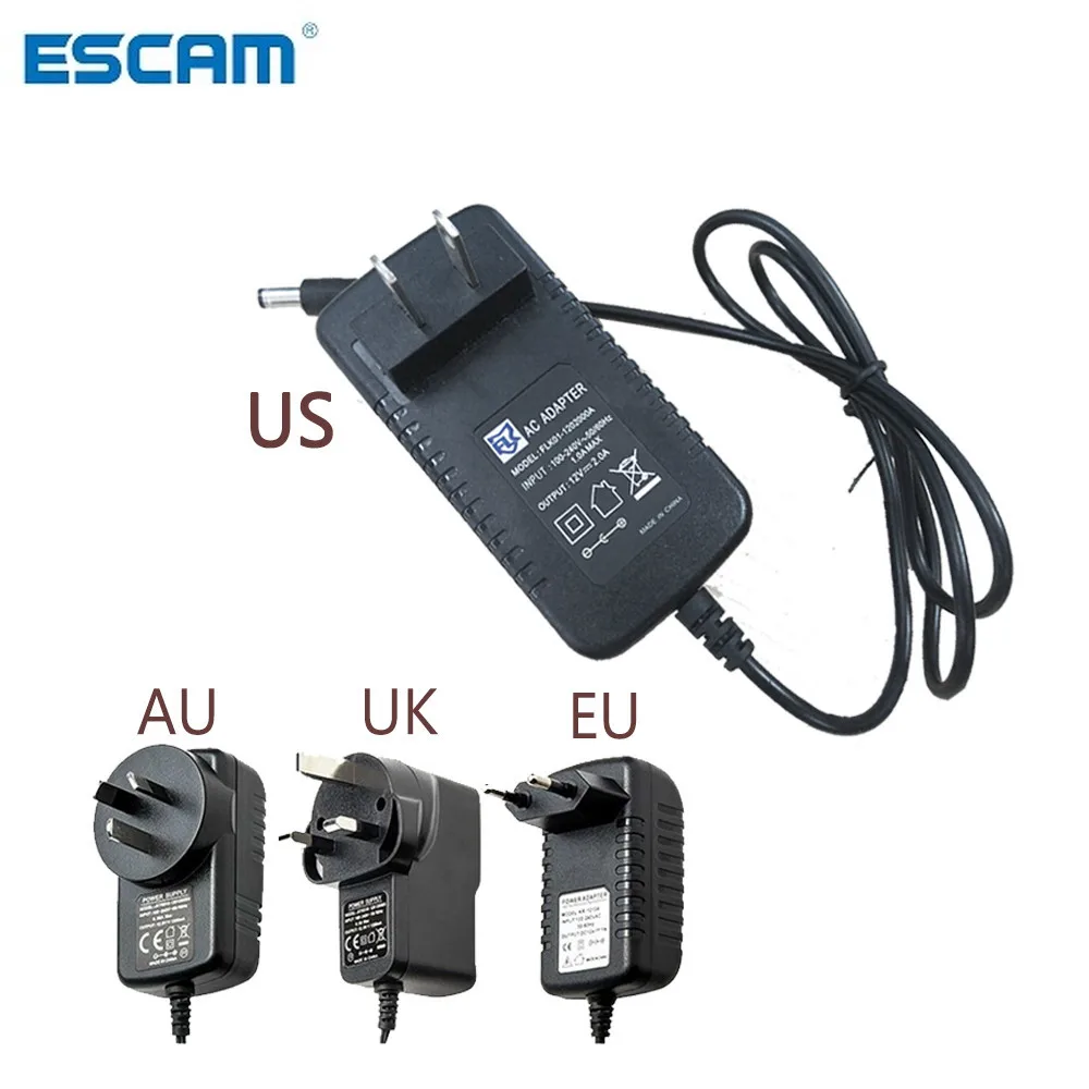 

ESCAM AC100V-240V / DC12V 2A Output Power Adaptor 50/60HZ, Wall Charger DC 5.5mm x 2.1mm EU/AU/UK/US Plug for CCTV Camera free