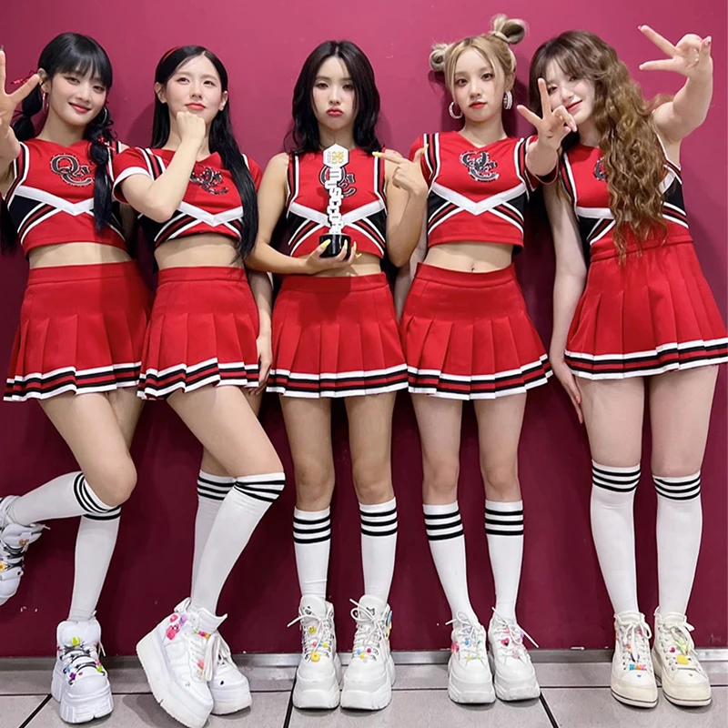 2023 Женская одежда для джазовых танцев женский костюм выступлений красный Kpop Y2K