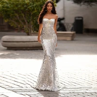 sexy open back sequined maxi dress floor length dress sleeveless strapless strapless mermaid party dress silver dress