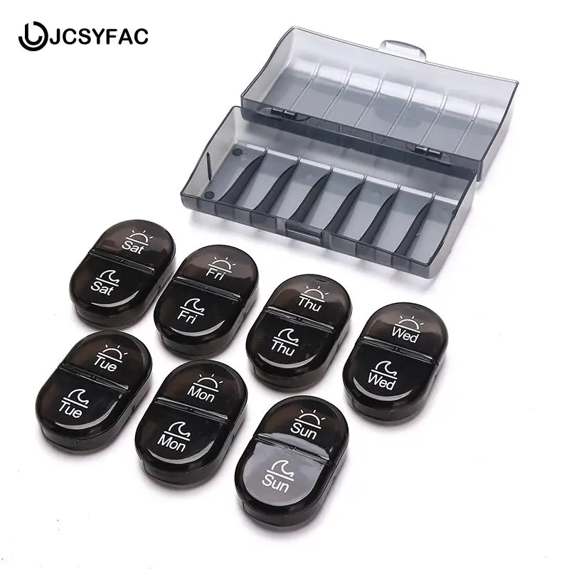 

Durable Flip-top Pillbox Weekly Pill Box 7 Day Morning Night Pill Holder Storage Organizer Container Travel Portable Pill Case