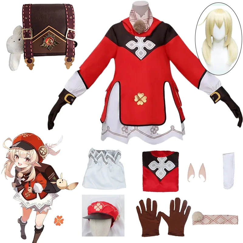 Genshin Impact Klee Косплей Костюм Рюкзак Dodoco Парик Детская одежда Платье Обувь