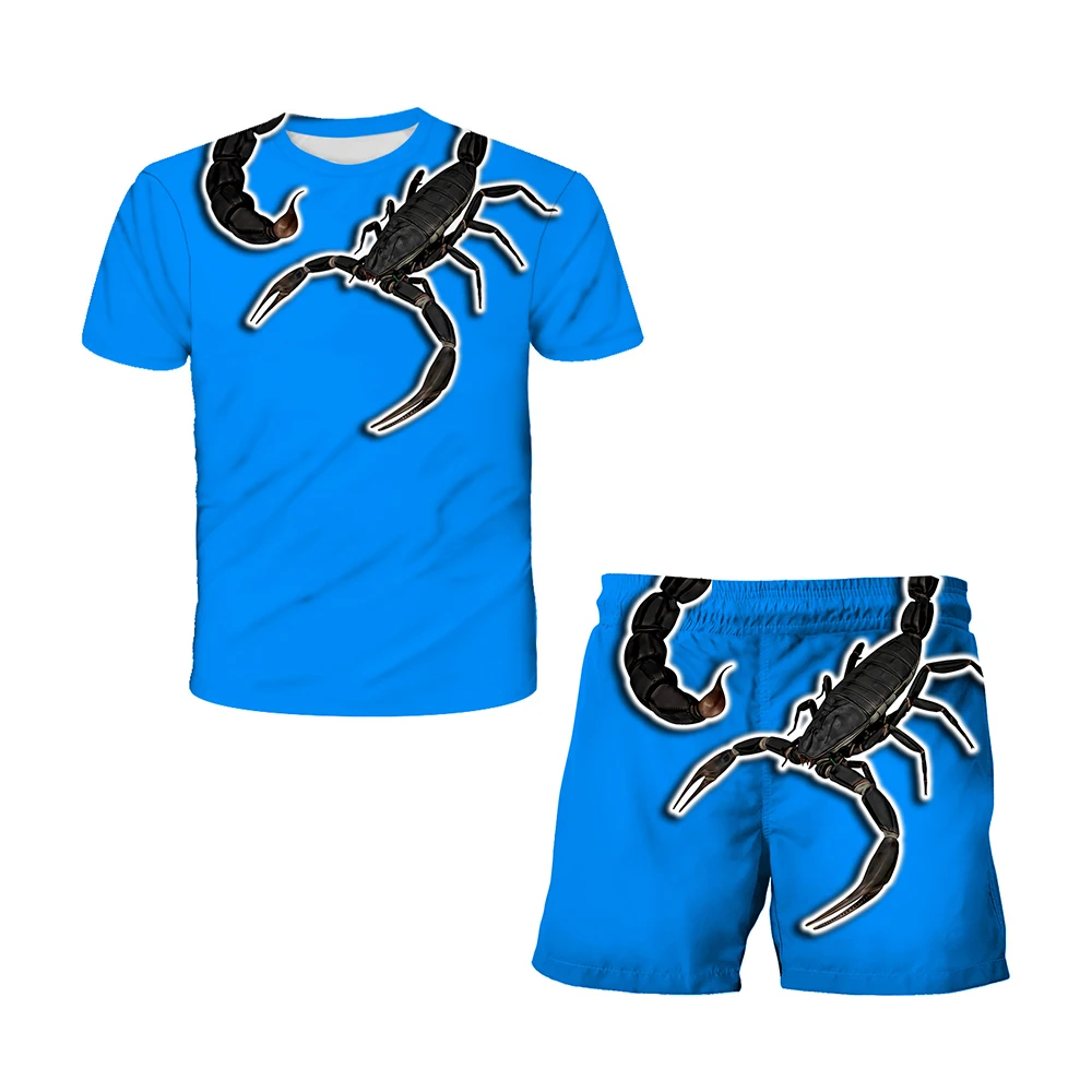 Boys T-shirts Shorts Suits Halloween Super Cool Scorpion Graphic 3D Printed Top + Shorts 2Pcs Sets For Kids Boys Clothing Pants