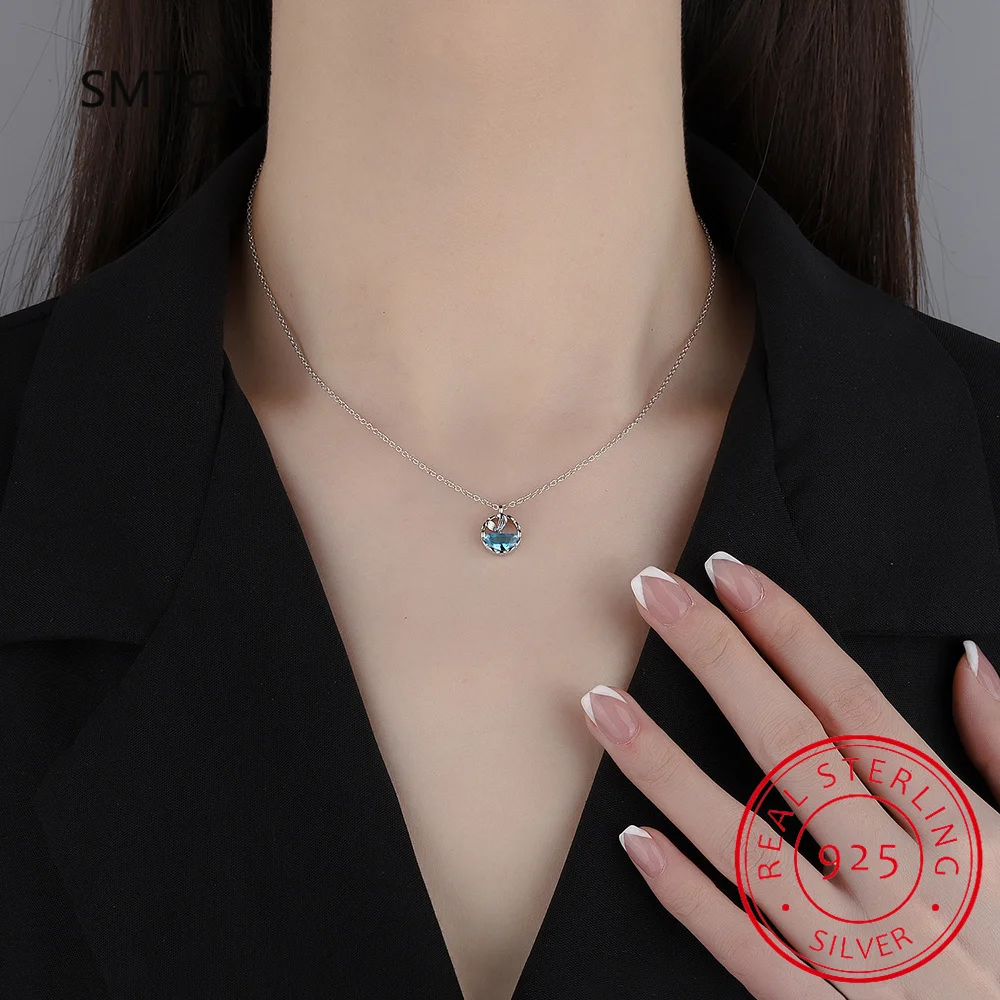 Ожерелье с подвеской из стерлингового серебра 925 пробы синим топазом и океанским