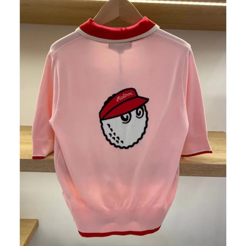 Women Golf Knitted Top Pullover Puff Sleeve Casual Sweater Blouse Shirt