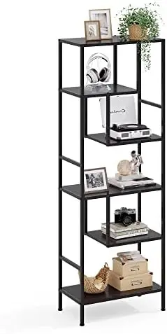 

Bookshelf, 68 Inches Metal Industrial Bookcase, Display with Steel Frame, Storage Shelf for Office, Bathroom, Living Room, Rus
