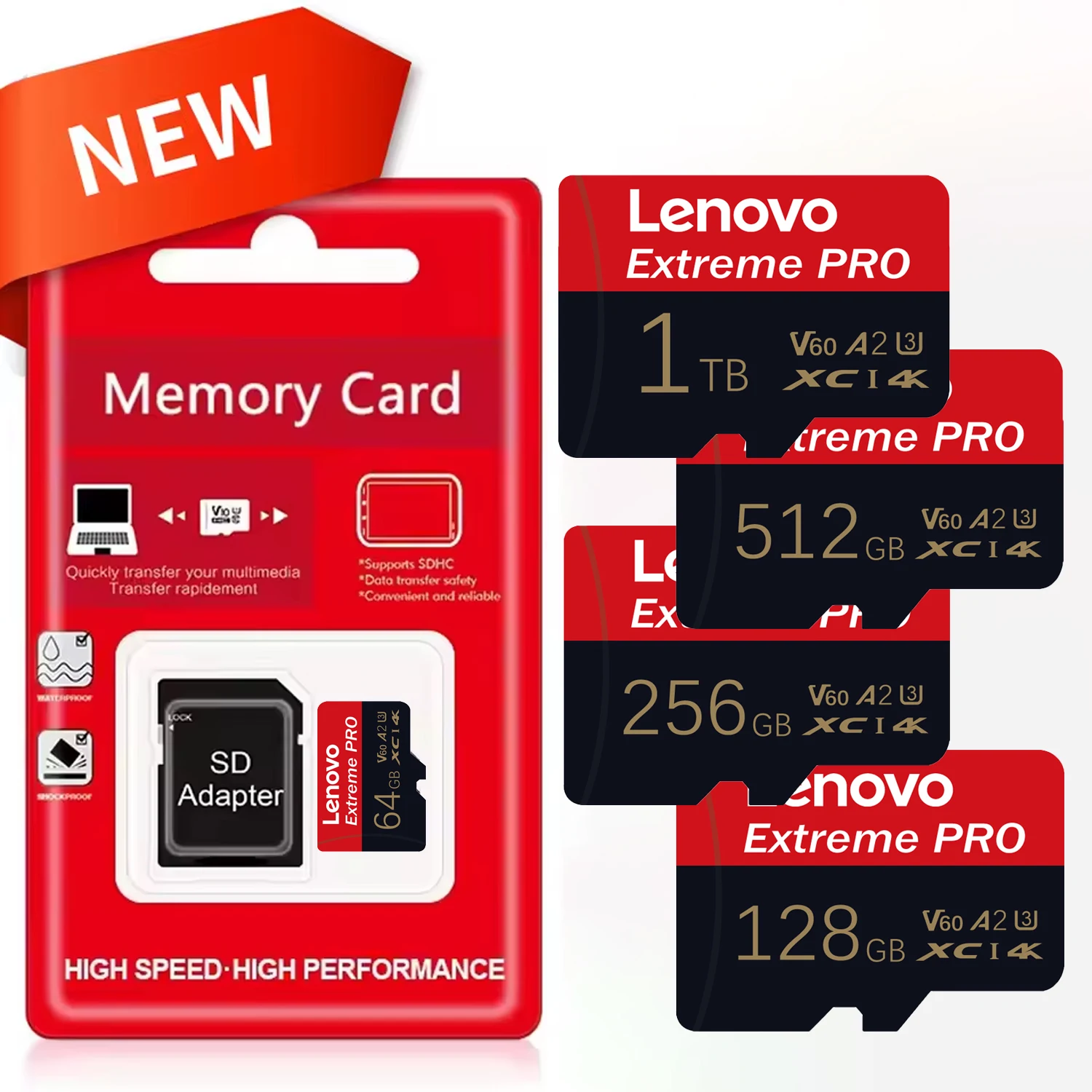 Фото Карта памяти Lenovo SD 1 ТБ, класс 10, V60, TF-карта, SD-карта памяти 128 ГБ, 256 ГБ, 512 ГБ, U3, высокоскоростные флэш-карты TF для камеры Nintendo Switch №1