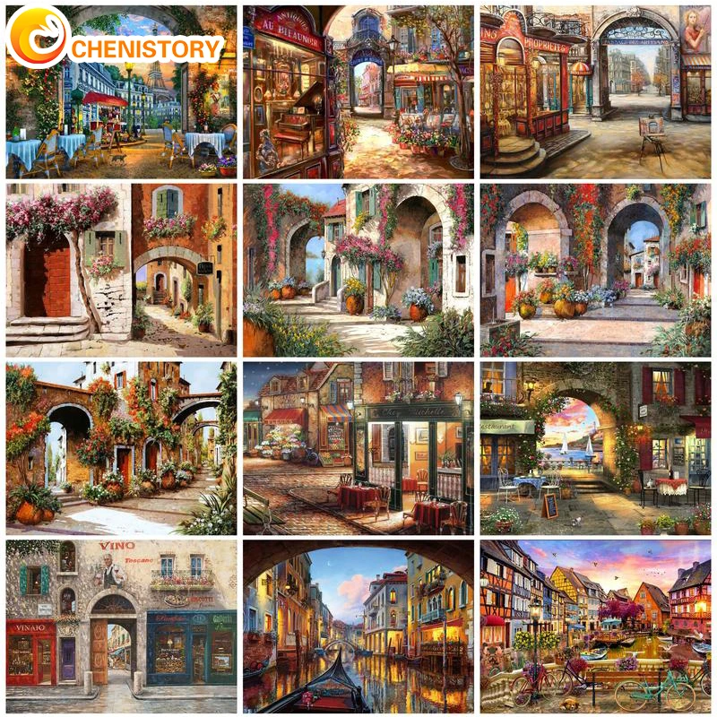 

CHENISTORY Oil Painting By Numbers For Adults Coloring By Numbers Street Scenery Paint Kit Home Decoration Gift Wall Paintings