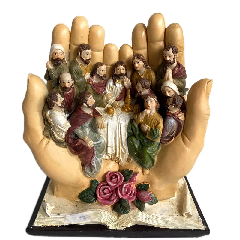 

the Last Supper Scene Jesus and the 12 Disciples Religious Statue Christian Catholic Figurine Decor Decorative Gift-A