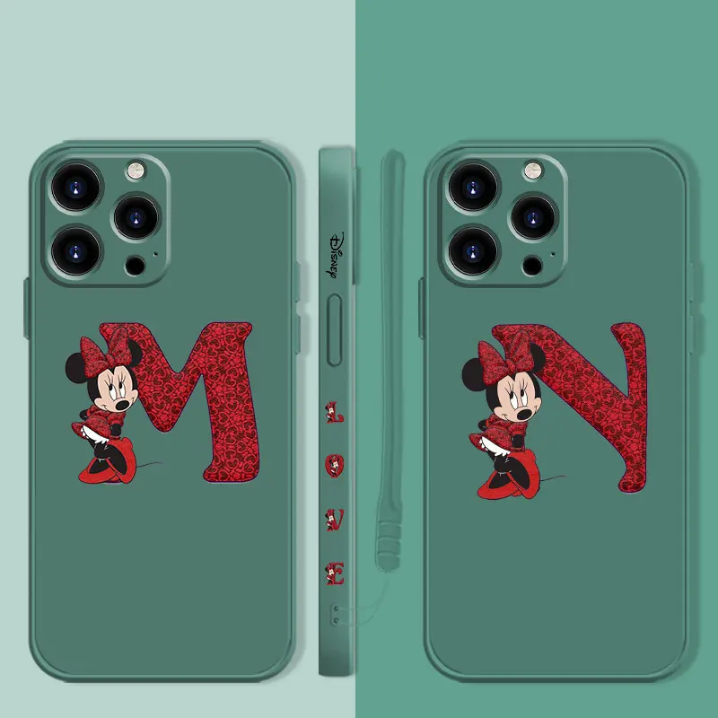 

Case For iPhone 13 12 11 Pro Max 5 5S 6S 6 7 8 Plus X XR XS SE2022 12 13 Mini Liquid Candy Minnie Mouse Love Heart Letter N M