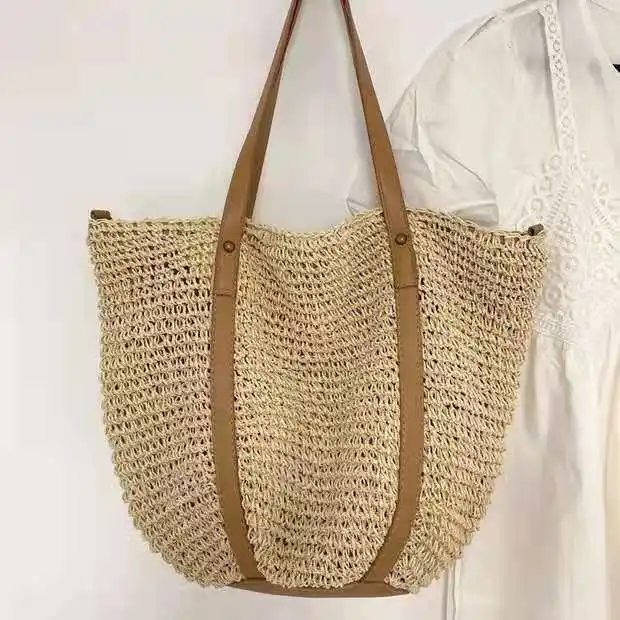 Bohemian Rattan Beach Bags for Women 2022 Overlarge Woven Straw Bag Designer Handbags Bali Travel Shoulder Bag Shopper Tote New