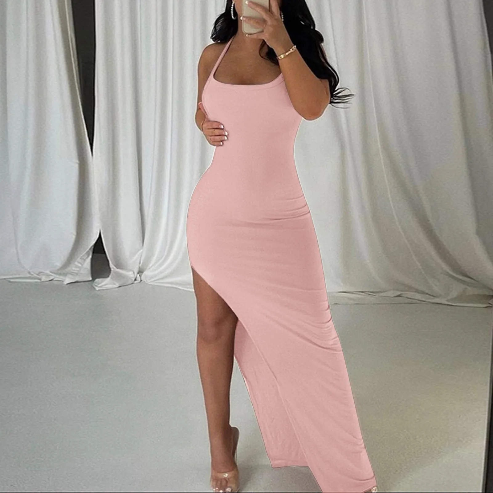 

Женское повседневное длинное платье-комбинация, привлекательные Макси-Платья без рукавов с открытой спиной, весна 2022, тонкое элегантное че...