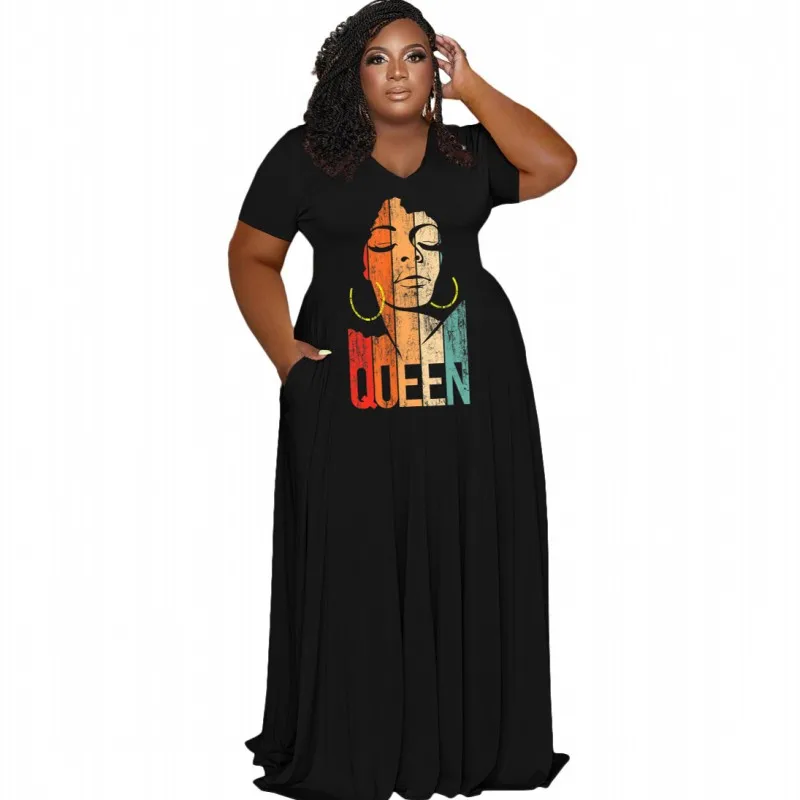 

African Maxi Dresses For Women Short Sleeve V Neck Africa Clothing Summer New Print Loose Casual Dashiki Robe African Dress 2022