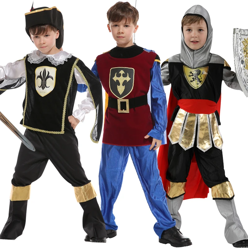 

Детский костюм на Хэллоуин, искусственная кожа, воин, Рождество для мальчиков, карнавал, день рождения, нарядное платье без оружия