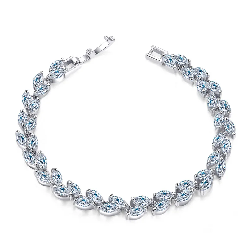 

Small Leaf AAA Zircon Bracelet S925 Sterling Silver Bracelet Bangle Bride Wedding Luxury Jewelry