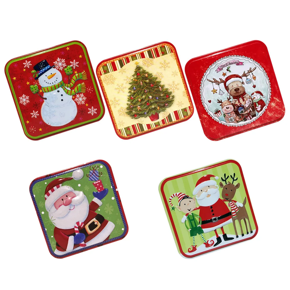 

1PC Christmas Gift Tin Xmas Party Favor Box Christmas Biscuit Box Christmas Empty Tins Santa Gfit Tin