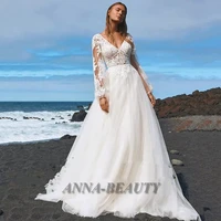 anna bohemia wedding dresses v neck long sleeves open back appliquesvestidos de novia personalised brautmode