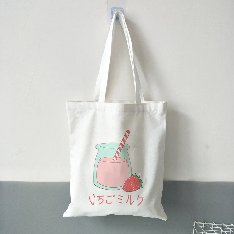 

Women Canvas Shoulder Tote Bag Canvas Bag Chic Strawberry Printed Shopping Bags Female Handbag Reusable Shopper Bag Tote Bag