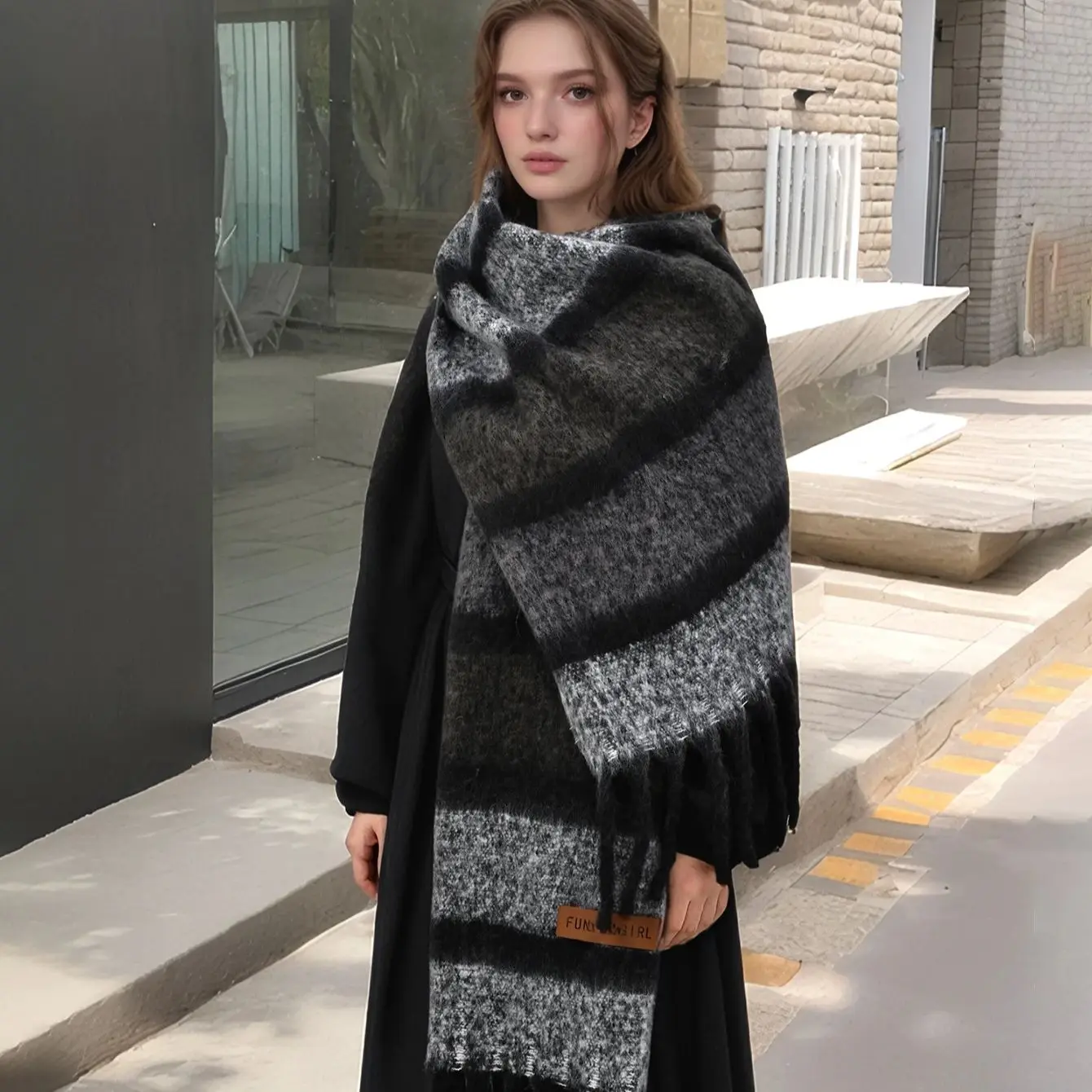 Женский клетчатый зимний кашемировый шарф имитация нового толстого теплого