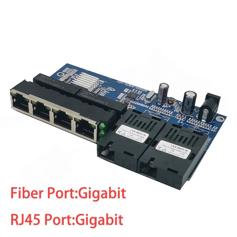 10/100/1000M switch 4 RJ45 UTP 2 SC Gigabit Fiber Optical Media Converter 2SC 4 RJ45 2F4E Ethernet PCBA board 6 PCS