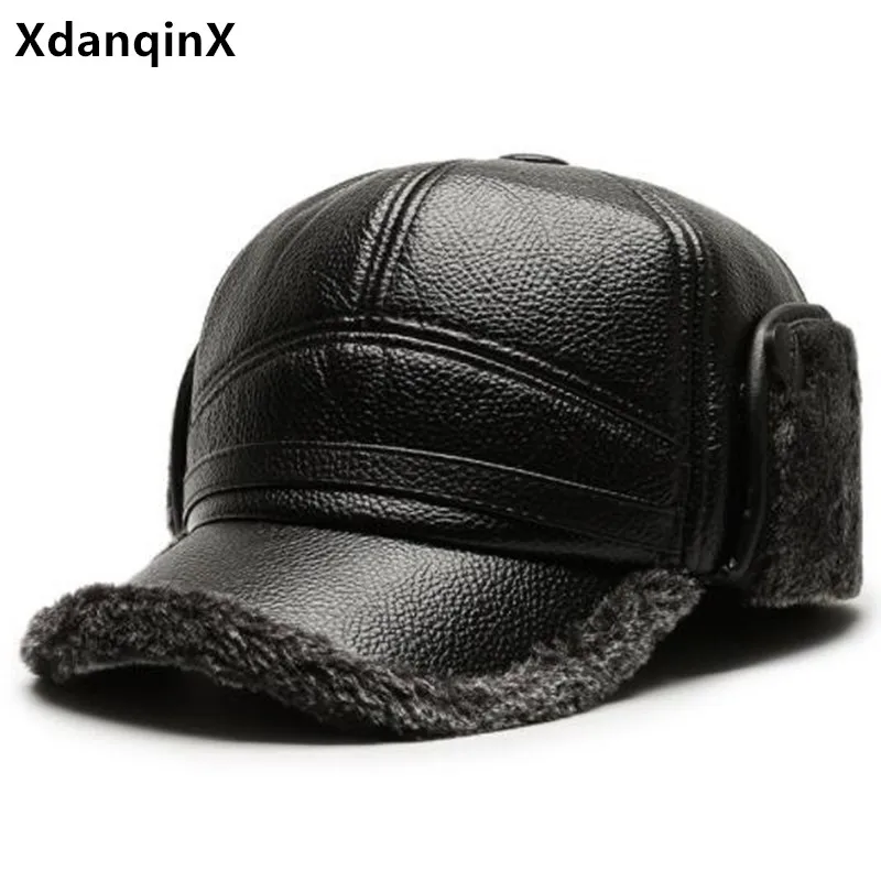

Зимняя шапка-тракер с пушистыми вставками, утепленные бейсболки для мужчин, искусственная кожа, непромокаемая зимняя шапка