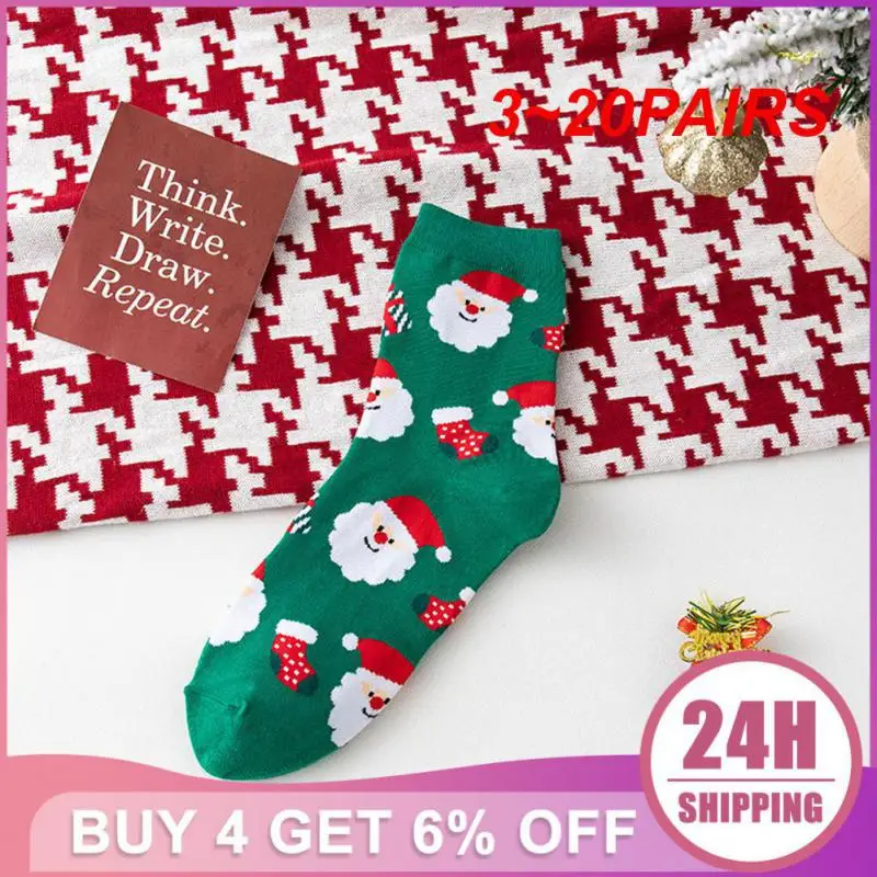 

3~20PAIRS Cotton Stockings Good Elasticity Of Sock Cuffs Christmas Element Decoration Christmas Socks Christmas Stockings