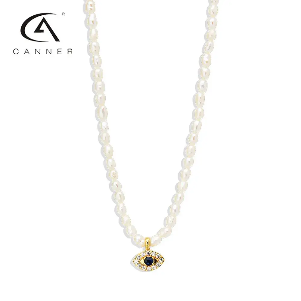 

CANNER Ins Devil's Eye Diamond Necklace For Women 925 Sterling Silver Clavicle Collar Chain Pearl Choker Necklace Jewerly Gifts